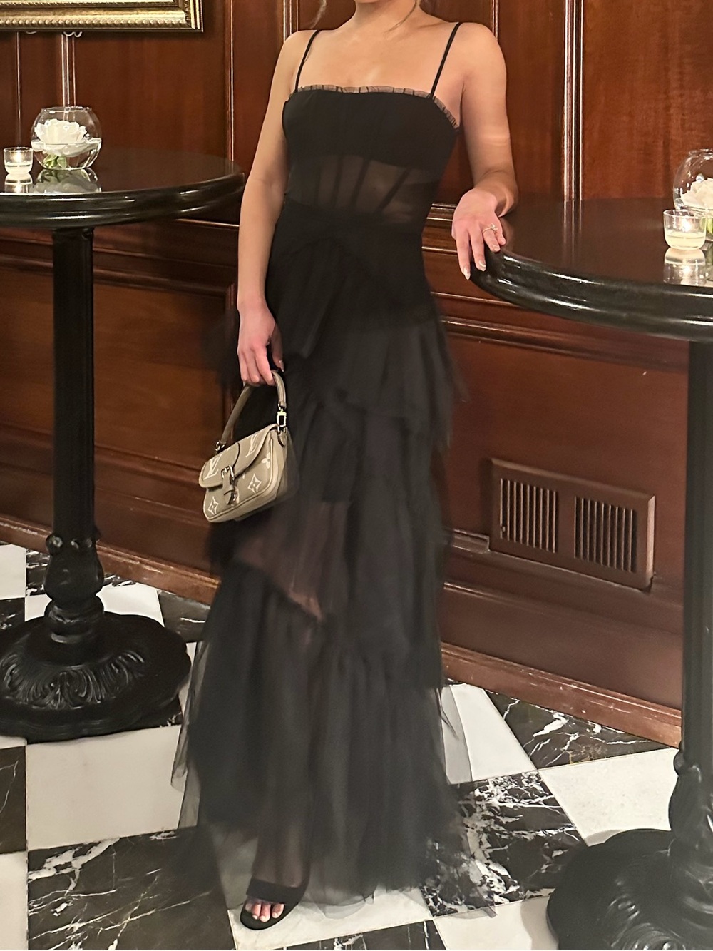 BCBGMaxAzria Black Tiered Tulle Maxi Dress - Picture 9 of 9